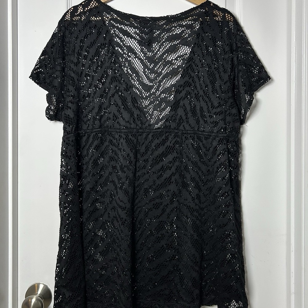 Catalina Black Crochet Lace Chevron Swimsuit Cover Up Boho Chic Resortcore Style - Picture 2 of 2